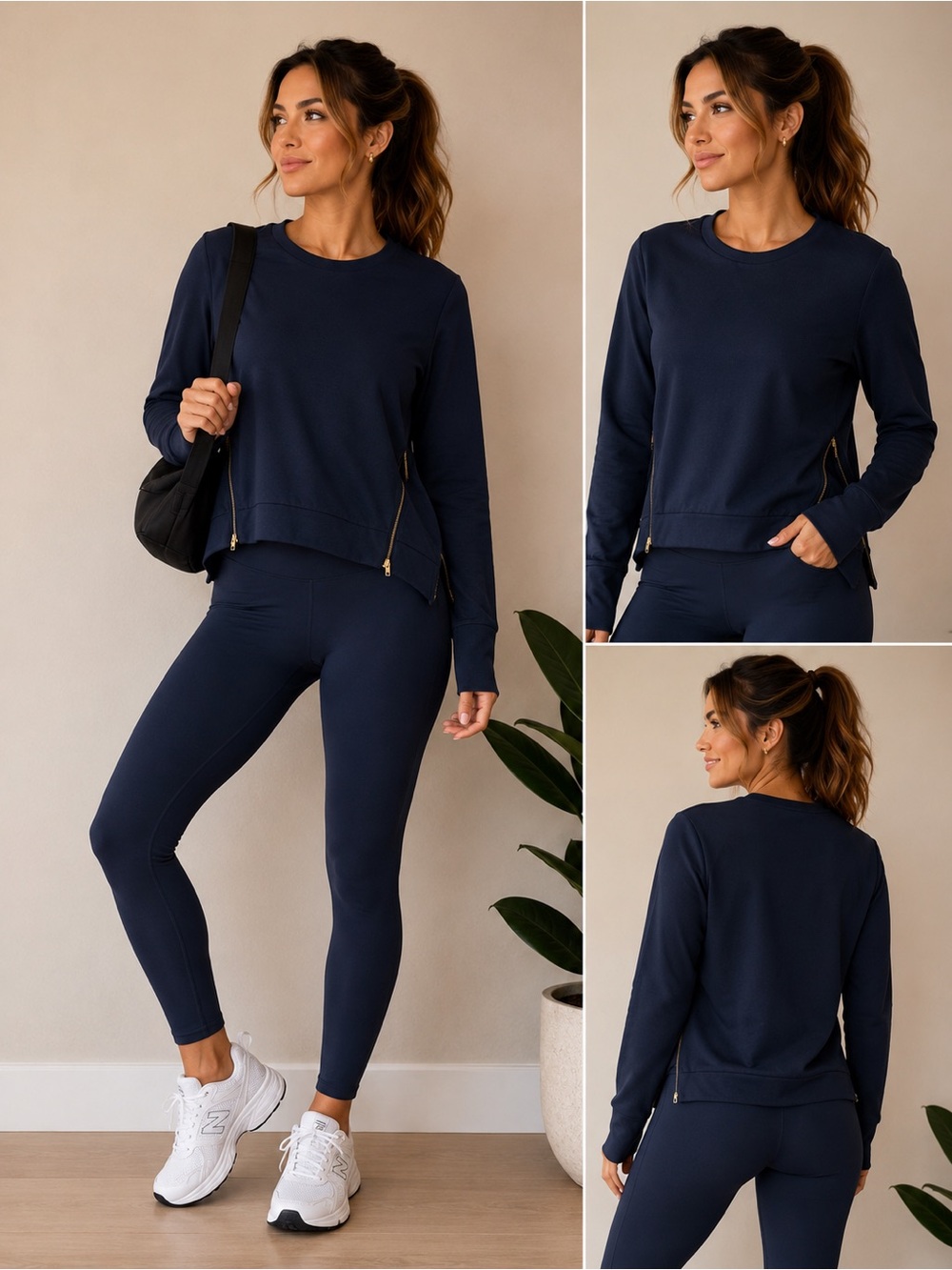 Addison Bay Navy Performance Zip Hem Pullover Top Size Large